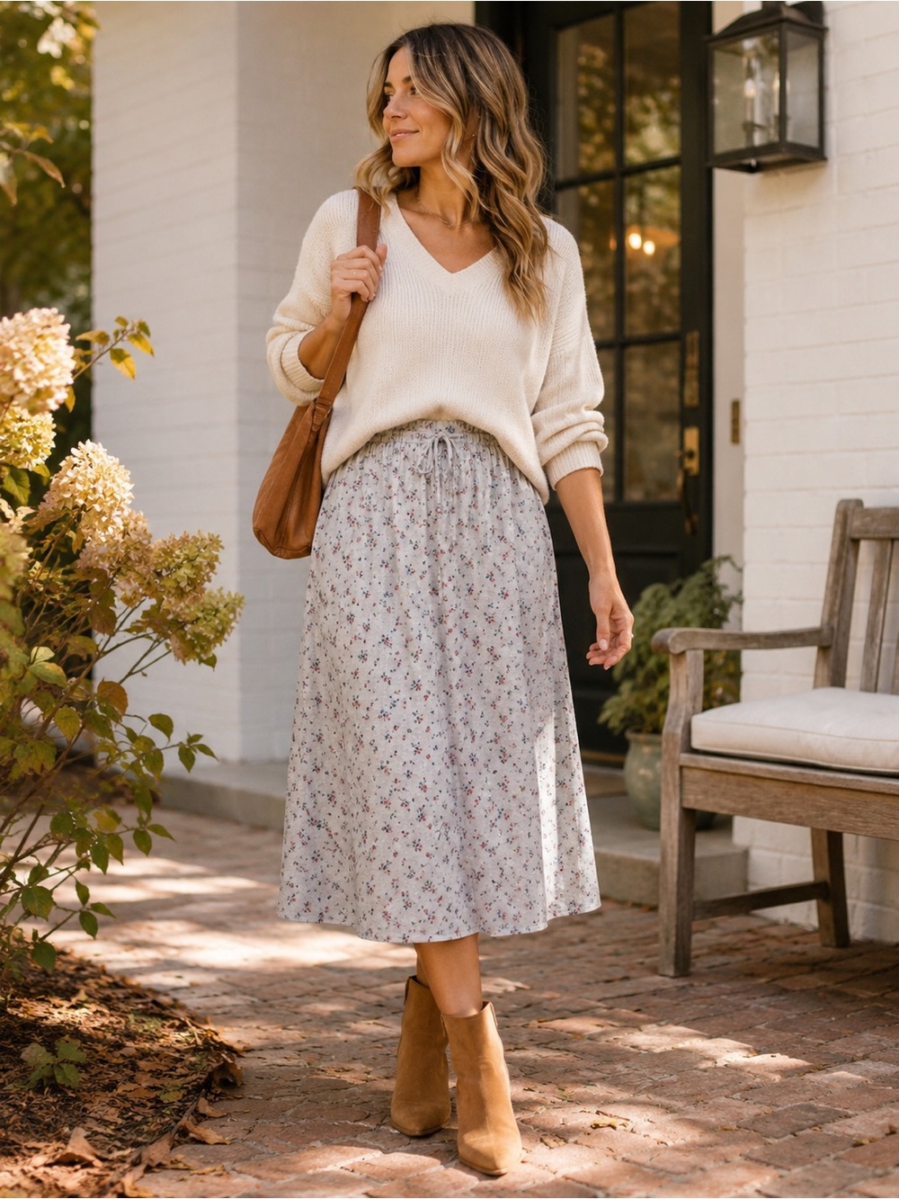 St John’s Bay Floral Midi Skirt Petite Large Cotton Drawstring